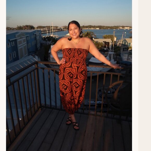 Anthropologie 2X Printed Balloon Leg One Piece Smocked Tube Top Jumpsuit - Picture 4 of 11